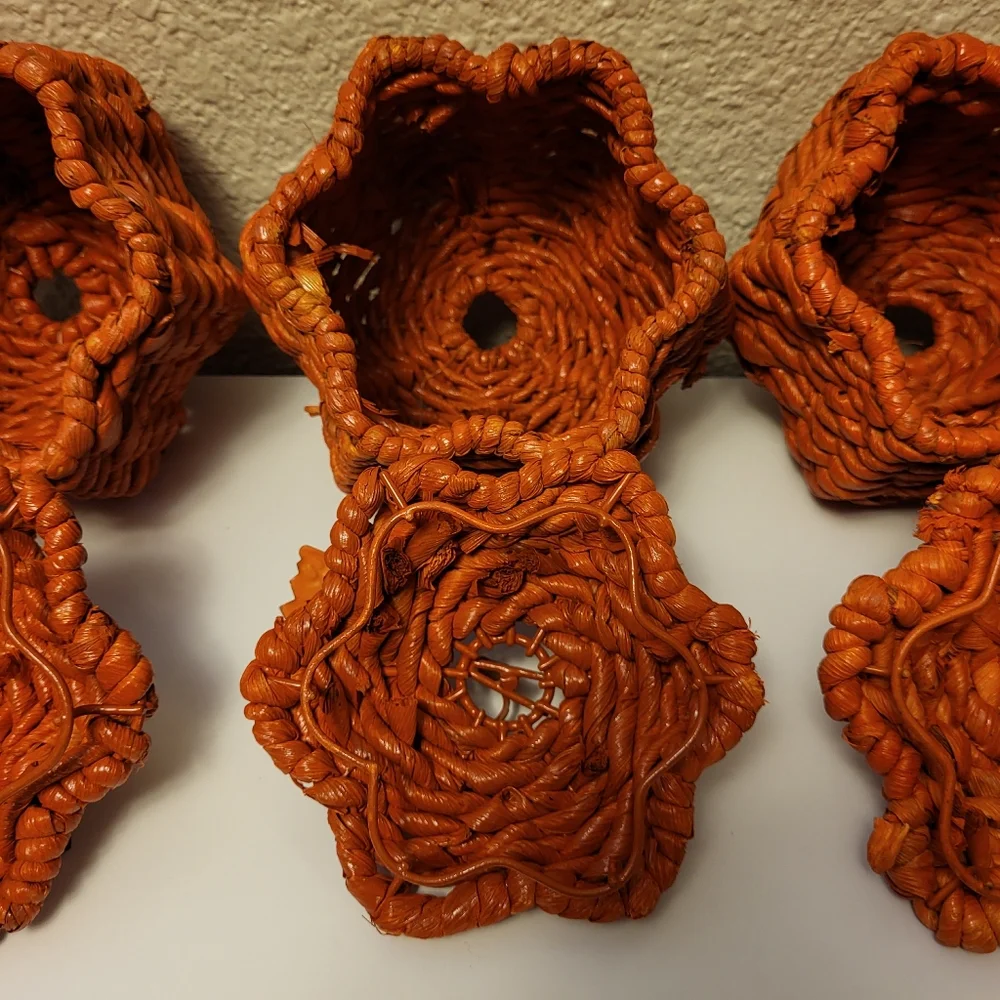 Set of Three Lidded Wicker Pumpkins